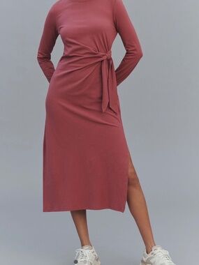 Daily Practice Tie Breaker Long-Sleeve Midi Dress, Size XS